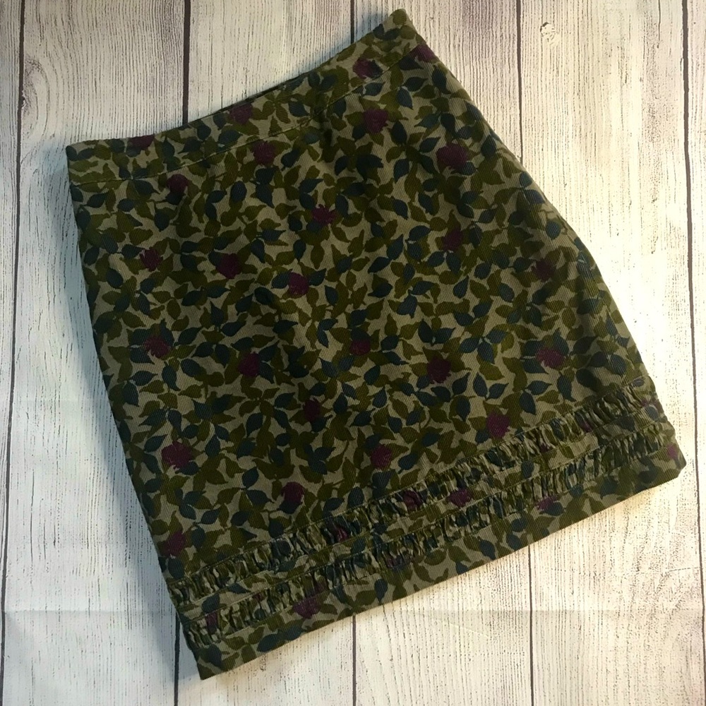 Boden Green Floral Corduroy Skirt Size 8